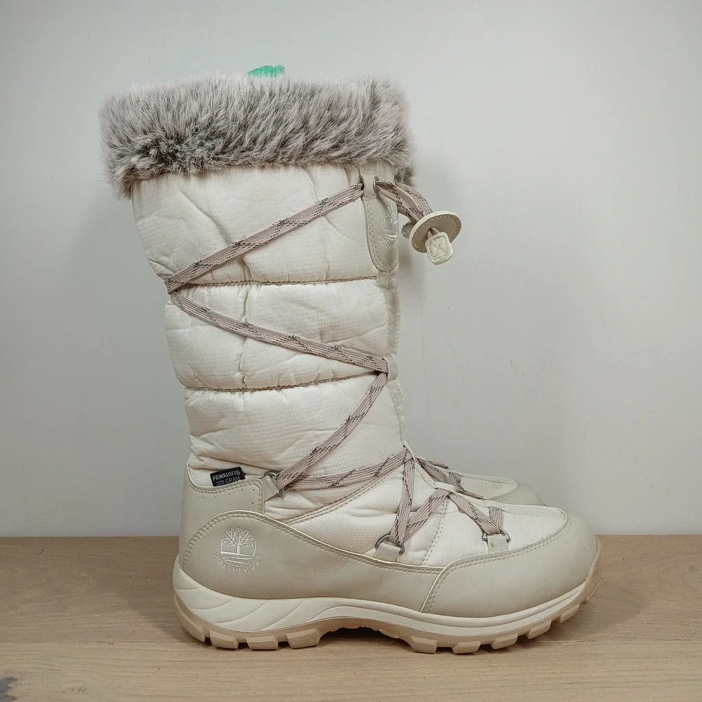 Timberland Boots Women 9 White Faux Fur Insulated Waterproof Winter Snow